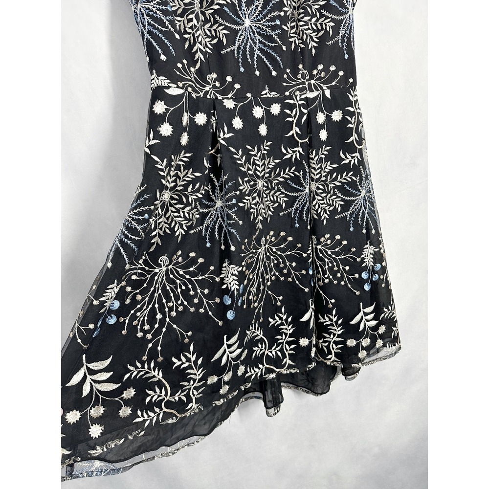 Adrianna Papell Formal Navy Mesh Floral Embroidered Fit & Flare Dress Size 4 - Picture 4 of 14